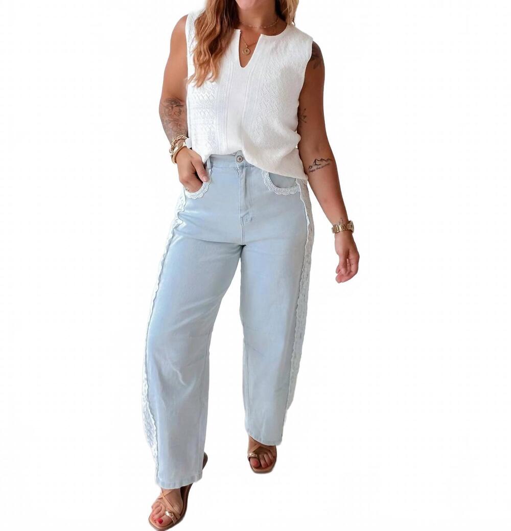 NEW DAVI & DANI ronnie lace trim relaxed jeans in light denim